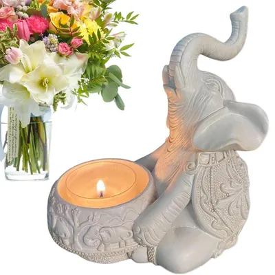 Immagine prodotto di Candeliere a forma di elefante, portacandele per tealight, decorazione bianca, resina