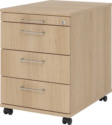 Produktbild von bümö office Rollcontainer - 3 Materialschubladen - Nachbildung: Eiche, Griff: Bügelgriff (Metall)