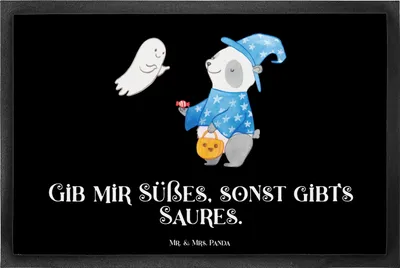 Produktbild von Mr. & Mrs. Panda Fussmatte Panda Zauberer 40 x 60 cm - Schwarz - Geschenk, Trick Or Treat, Türvorleger, Halloween, Schmutzfangmatte, fußmatte, Deko, Gespenst, Türmatte