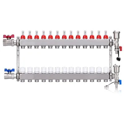 Produktbild von 13 Heizkreise | Heizkreisverteiler inkl. 1" Kugelhähne | Fußbodenheizung mit Entlüfter Flussmesser Durchflussmesser für Eurokonus 3/4 | 30x1,5 mm HKV