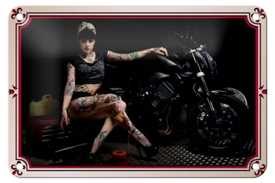Produktbild von Blechschild Motorrad 18x12cm Biker Girl Pinup Frau Tattoo