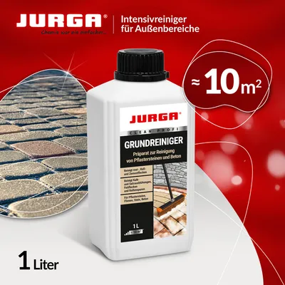 Produktbild von Jurga Grundreiniger 1L, PFLASTERSTEIN & BETONREINIGER, für alle GEHWEGE, Wege, Stein, Aktivreiniger für alle Außenoberflächen, Reinigt schnell wirksam