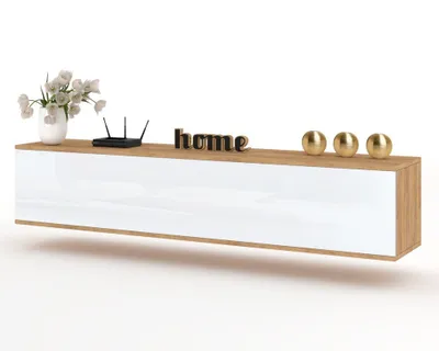 Produktbild von TV-Lowboard Fernsehschrank SIMPLY HÄNGEND Craft Eiche/Weiß Hochglanz 140cm
