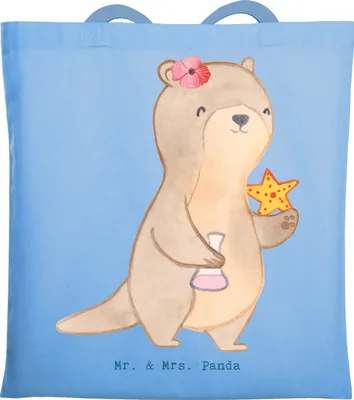 Produktbild von Mr. & Mrs. Panda Tote Bag Ozeanografin Herz - Sky Blue - Geschenk, Jutebeutel, Baumwolltasche, Schultasche, Tasche, Studium, Uni, Meeresbiologe, Naturwissenschaftler