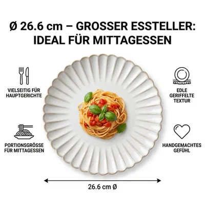 Produktbild von Porzellanteller cremeweiß 26,6 cm – Großer Speiseteller & Platzteller, mit Randstruktur
