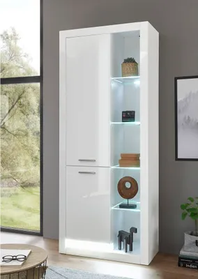 Produktbild von Vitrinenschrank in Hochglanz weiß MAILAND-61 inkl. LED-Beleuchtung, B/H/T: 80/195/37cm
