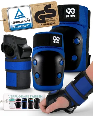 Immagine prodotto di Set di protezioni per bambini (3-12 anni) con ginocchiere, gomitiere e protezioni per i polsi - Set di protezioni per skateboard, monopattino e pattini in linea per bambine e bambini