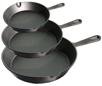 Gusseisen-Pfannen-Set 3-teilig, 15/19/25 cm, vorgewürzt, antihaft