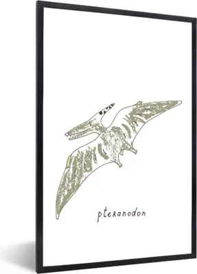 Produktbild von MuchoWow® Gerahmtes Poster Kinderzimmer - Pteranodon - Grün - Jungen - Mädchen - Kinder 60x90 cm - Poster mit Schwarzem Bilderrahmen Wandposter Rahmen Foto Bilder - Kunst