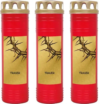 Immagine prodotto di Candela funebre rossa confezione da 3, durata: 170 ore (per candela), motivo: lutto
