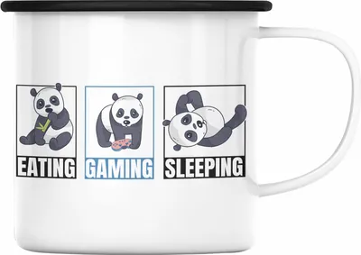 Produktbild von Trendation - Lustige Panda Emaille Tasse Geschenk Gamer Gaming Zocker Geschenkidee für Jungs (Schwarz)