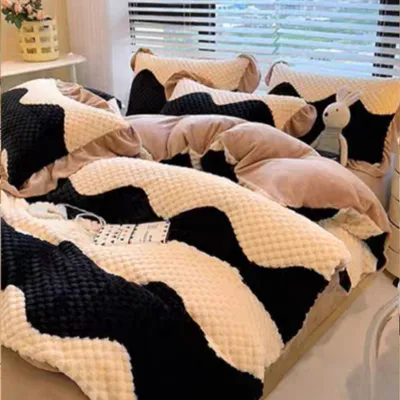 Produktbild von 360Home Winterliche Wärme, verdicktes Leintuch-Set 4 Stück schwarz weiß 200*230cm
