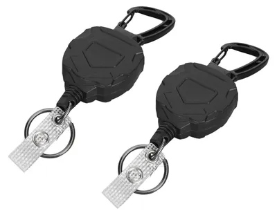 Imagen del producto de 2 unidades de llavero retráctil con mosquetón magnético y clip para cinturón, con anillo para llaves y cordón de acero inoxidable retráctil, ideal para camping y senderismo