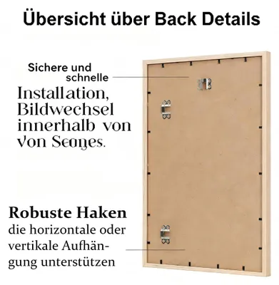 Produktbild von Bilderrahmen A2 42 x 59,4 cm, Holz Wandbilderrahmen, antireflektierendes Acrylglas, 1er-Set, für Poster