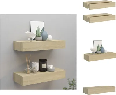 Immagine prodotto di vidaXL Mensole a muro con cassetti 2 pz. MDF effetto rovere 60x23,5x10 cm - Mensole da parete