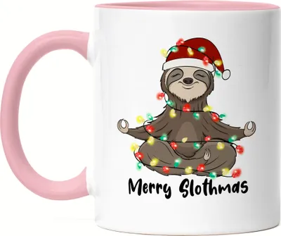Produktbild von Merry Christmas Tasse Rosa Geschenkidee Faultier-Fans Sloth Süßes Motiv für Weihnachten für Familie Freunde