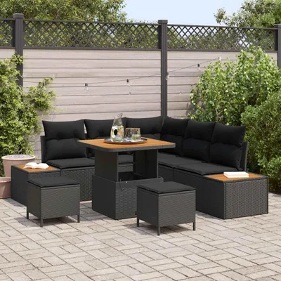Image de vidaXL Ensemble de canapé de jardin avec coussins 8 pcs noir
