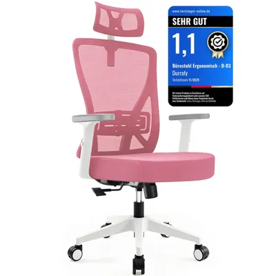 Produktbild von Ergonomischer Bürostuhl 200 kg Tragkraft, Netzstuhl mit Lordosenstütze, Kopfstütze, höhenverstellbaren Armlehnen, 130° Neigung