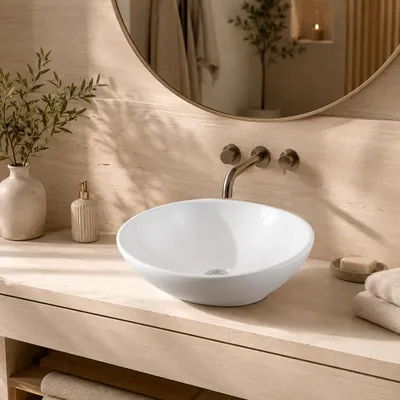Produktbild von Aufsatzwaschbecken oval weiß Keramik Waschschale für Bad und Gäste-WC