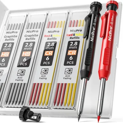 Produktbild von Tieflochmarker Bleistift Set mit 26 Minen, Bohrlochmarker Druckbleistift mit Spitzer, 8-teilig