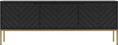 Produktbild von Lowboard 151 cm breit in schwarz matt mit gefräster Front ANGERA-140