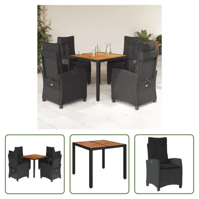 Produktbild von The Living Store 5-tlg. Garten-Essgruppe mit Kissen Schwarz Poly Rattan