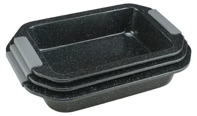 Produktbild von 3er Auflaufform-Backform Ofenform Silikongriffe Antihaft, Stapelbar