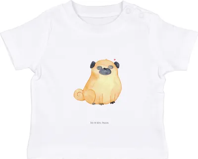 Produktbild von Mr. & Mrs. Panda  T-Shirt Mops 6. - 12. Monat - Weiß - Geschenk, Baby Oberteil, Hundeliebe, Knuffig, Shirt, Liebe, Sprüche, Hund, Top, Babyshirt