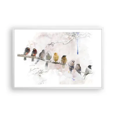 Produktbild von Gerahmtes Poster - Weißer Rahmen - Vögel Kanarienvogel Zweig - 91,5x61 cm - Wand Bild - Wanddeko - Wandbilder - Kunstposter - Wandposter - Bilderrahmen - Bilder - Kunstdruck - Wandbild P2WAA91x61-4175