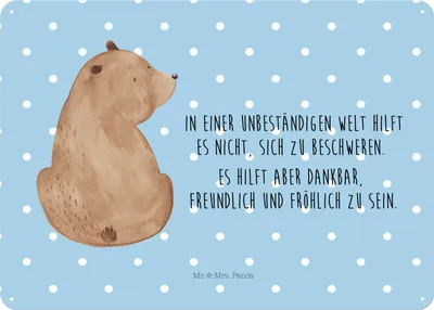 Produktbild von Mr. & Mrs. Panda Blechtafel Bär Schulterblick DIN A4 - Blau Pastell - Geschenk, Wandbild, Magnetschild, tafel, Bärenliebe, Motivation, Schild, Selbstachtung, Bären, Teddy