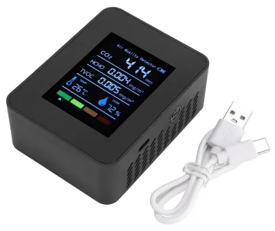 Luftqualitätsdetektor 5-in-1 CO2 TVOC HCHO Tester schwarz