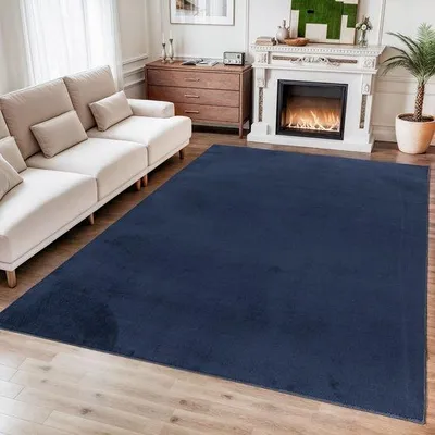Image de Unyqoos® Relax Samba – Tapis uni lavable, à poils courts en polyester, bleu, 80x150 cm, 1250 g/m², lavable à 30°C, OEKO-TEX 100