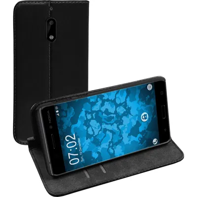 Produktbild von PhoneNatic Kunst-Lederhülle kompatibel mit  Nokia 6 - Book-Case schwarz + 2 Schutzfolien