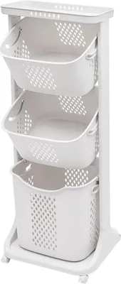 Produktbild von Wäschekorb - 3-stöckiger Wäschewagen - Metall - 20 kg Tragkraft - Mit Rollen - Weiß