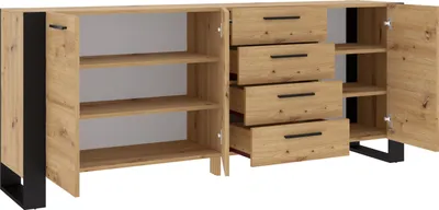 Zdjęcie produktu dla Komoda Nuka K 197 cm Kredens Szafka wysoka Artisan dąb / czarny