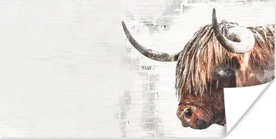 Produktbild von MuchoWow® Poster Schottische Highlander - Kühe - Zeitungspapier 40x20 cm - Poster für die Wand - Poster Schlafzimmer