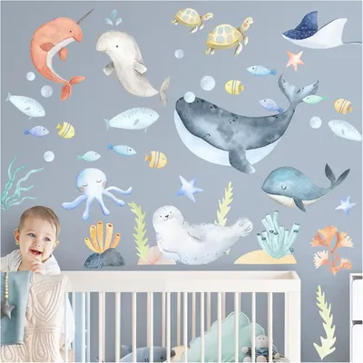 Productafbeelding van Muurstickers onderwaterwereld, 197x94 cm, zelfklevend, voor kinderkamer