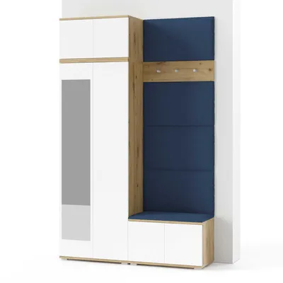 Produktbild von Garderoben-Set Aura Version 2: Kleiderschrank mit Polsterpaneelen, Schuhschrank Flur und Eingangsbereich (weiß/Artisan-Eiche /Trinity 30)