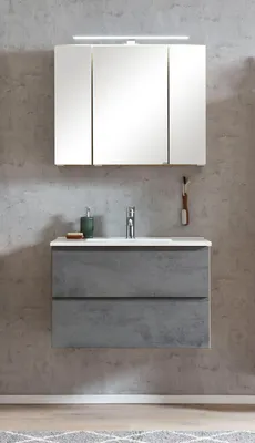 Produktbild von Badmöbel-Set >Paris< (2-teilig) in Betongrau / Wotaneiche - 80x195x47cm (BxHxT)