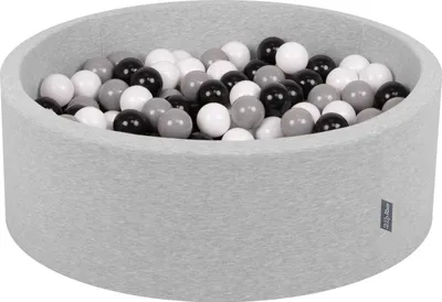 Obrázek produktu pro KiddyMoon 90x30cm/300 míčků ∅ 7cm Kulatý Suchý Bazén s míčky Certifikováno vyrobeno v EU, Světle Šedá: Bílá/Černá/Šedá