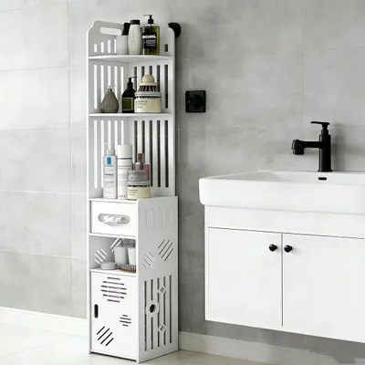 Produktbild von Badezimmerschränke, Badezimmer-Aufbewahrungsschrank, Badschrank schmal, Feuchtigkeitsresistent, 20x19.5x120cm, Badezimmerschrank, für Bad, Wohnzimmer