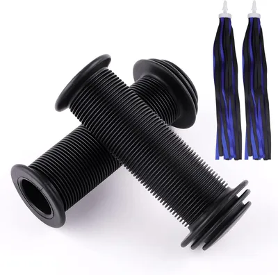 Image de Poignées De Guidon De Vélo, Noires Avec Des Franges Bleues
