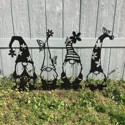 Zdjęcie produktu dla Metalowe krasnale ogrodowe - krasnale ogrodowe GNOME Art - figurki do dekoracji ogrodu - figurki sylwetek - dekoracja wielkanocna - dekoracja wiosenna - podwórko