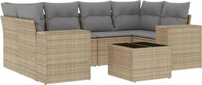 Produktbild von vidaXL 7-tlg. Garten-Sofagarnitur mit Kissen Beige Poly Rattan
