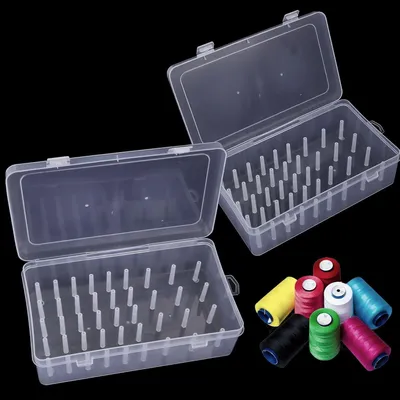 Imagen del producto de Caja para agujas e hilos, con 42 bobinas, de 23,5 x 13,7 x 6,5 cm, ideal para guardar accesorios de costura