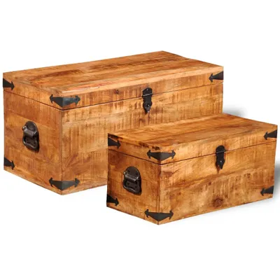 Image de vidaXL Set de 2 coffres de rangement en bois de manguier rugueux