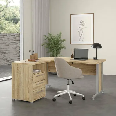 Immagine prodotto di Dmora Scrivania Lumpur 150.4x159x75.4h cm Marrone Quercia, Angolare 3 Cassetti