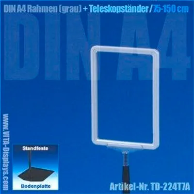 Produktbild von A4 Rahmen (grau) + Teleskopständer 75-150cm