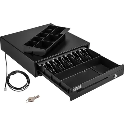 Immagine prodotto di Cassetto per contanti da 16 pollici - Cassetto per contanti quadrato - 3 vie di rilascio - connessione RJ11/RJ12 - 5 scomparti per banconote e 8 scomparti per monete - Negozio di alimentari Banca Ufficio Caffè Supermercato Bar.
