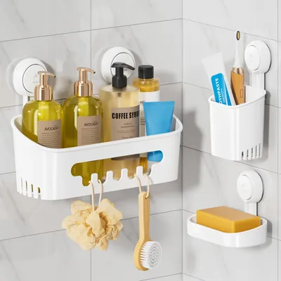 Produktbild von TAILI Duschablage mit Saugnapf, Seifenhalter und Zahnbürstenhalter, kein Bohren,